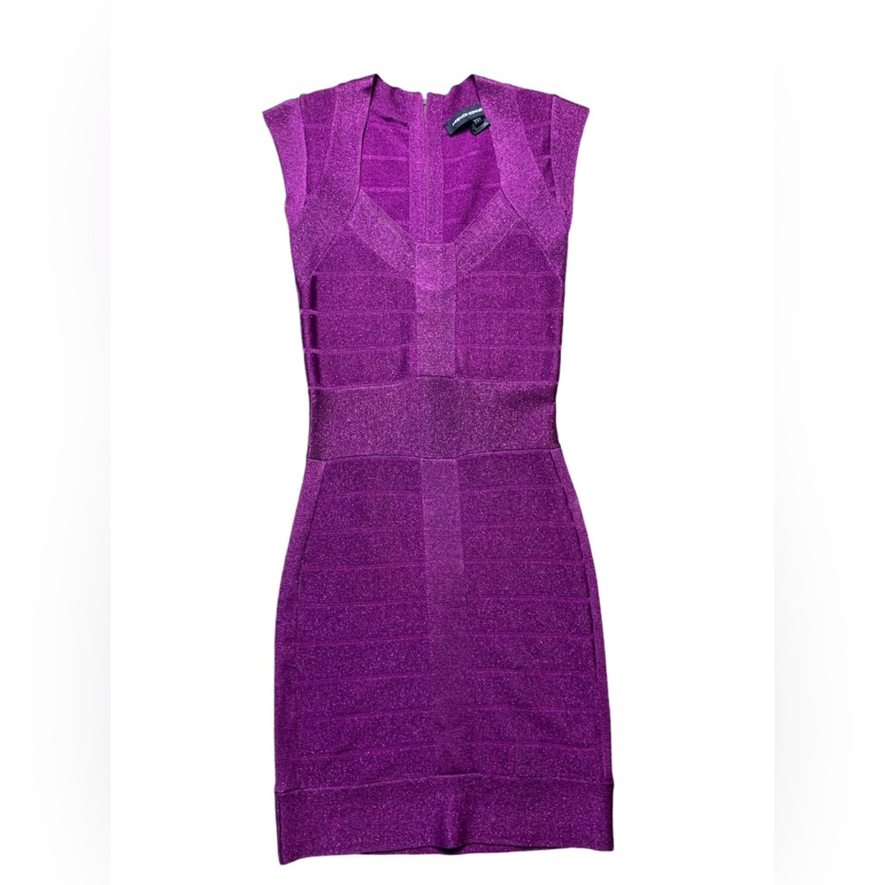 French Connection Purple Shimmer Bodycon‎ Mini Dress Bandage Style Size 2